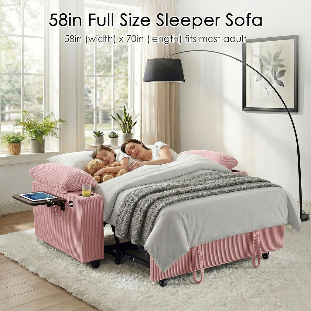Pink Corduroy Full Size Sleeper Sofa Bed U6988