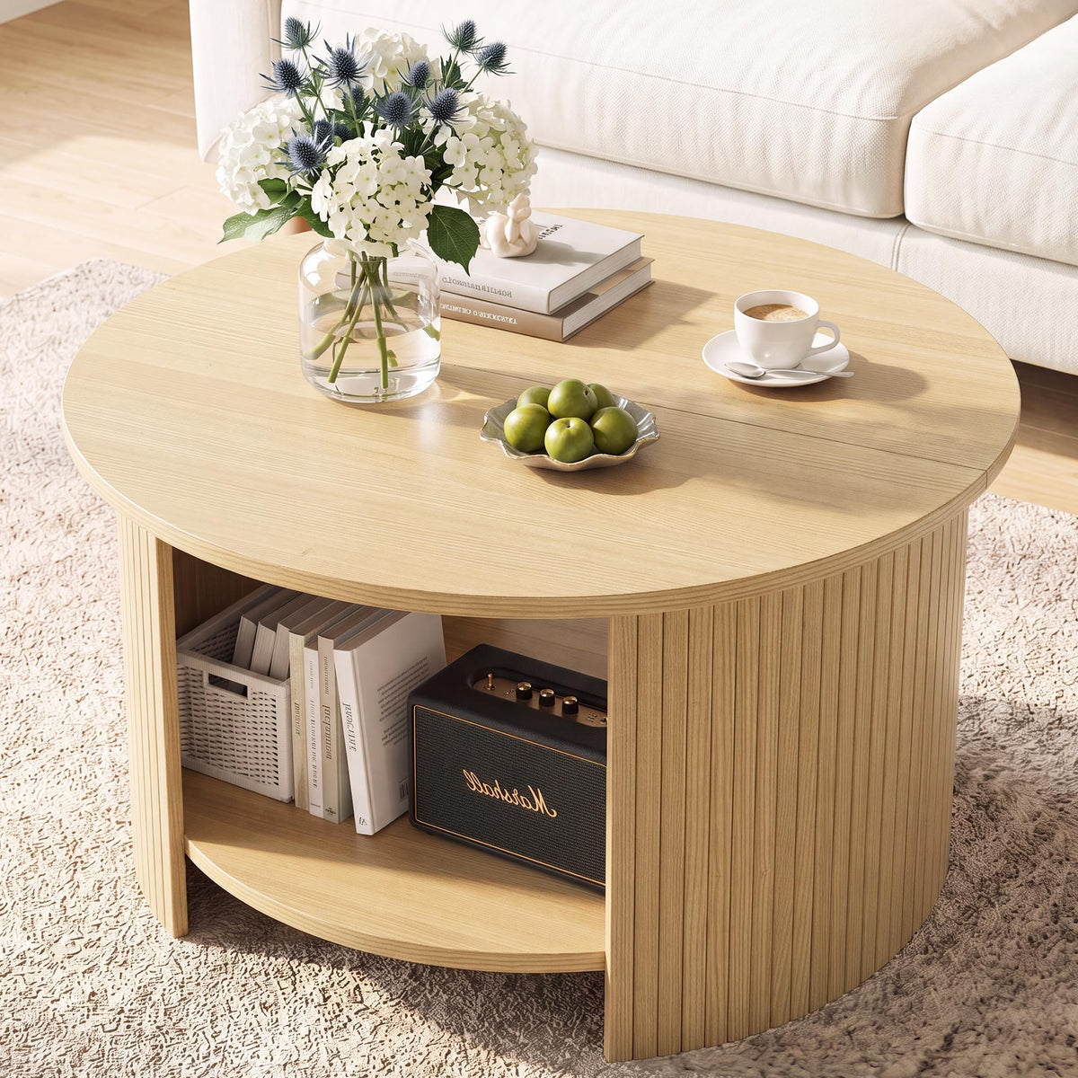 31.5" Round Wood Coffee Table with Storage Z487523