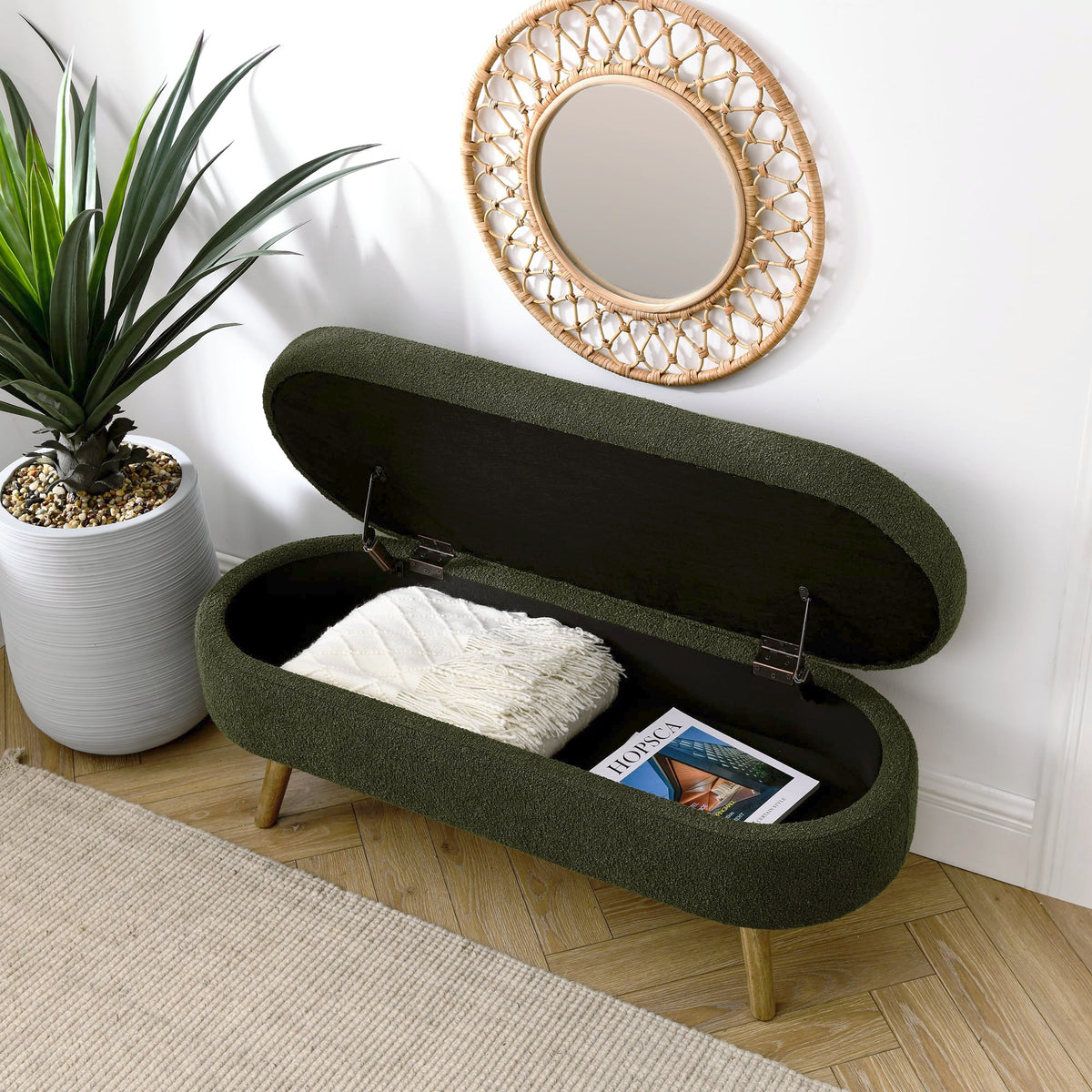 Oval Storage Bench with Rubber Wood Legs B84187