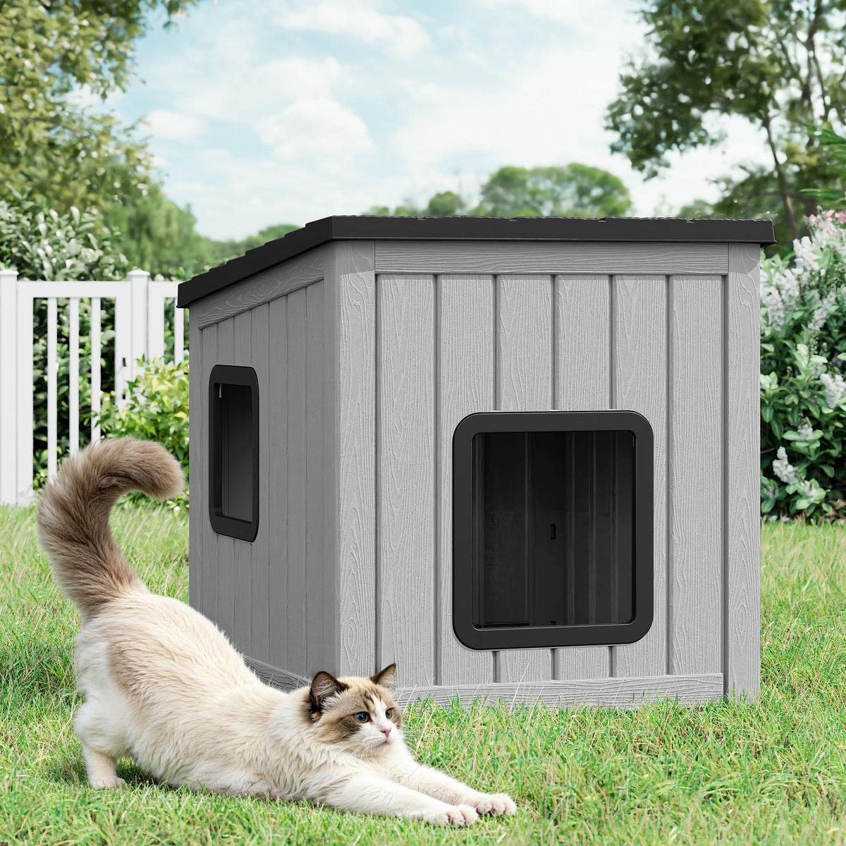Weatherproof Outdoor Cat House with Air Holes Y179110