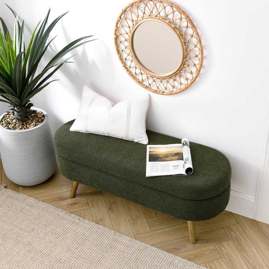 Oval Storage Bench with Rubber Wood Legs B84187