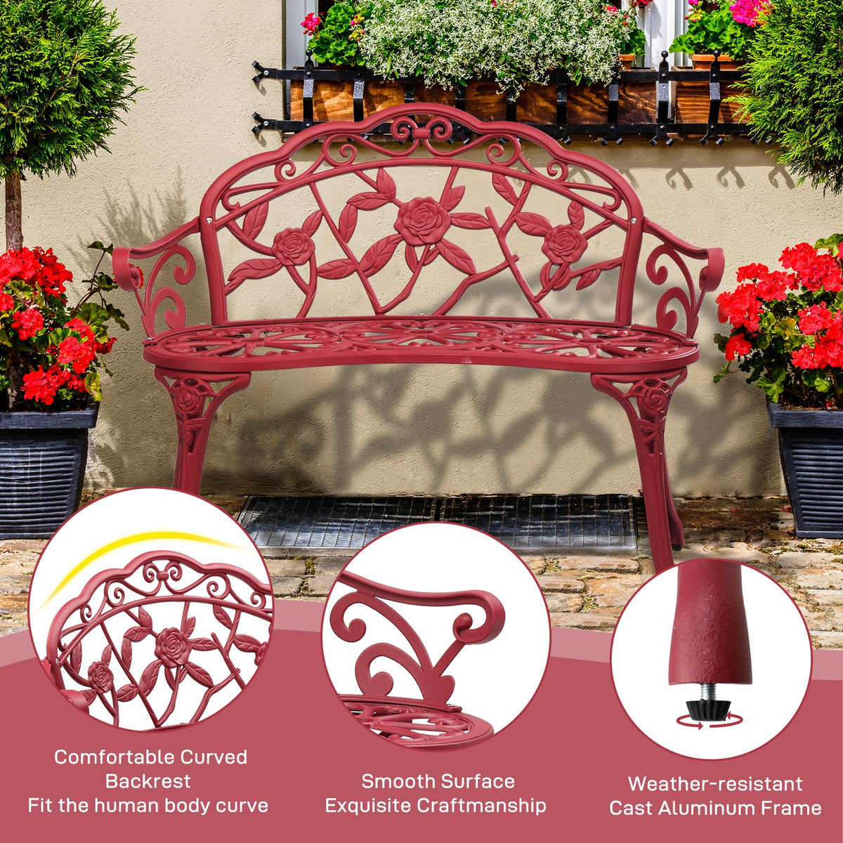 38.5" Cast Iron Aluminum Patio Bench F425