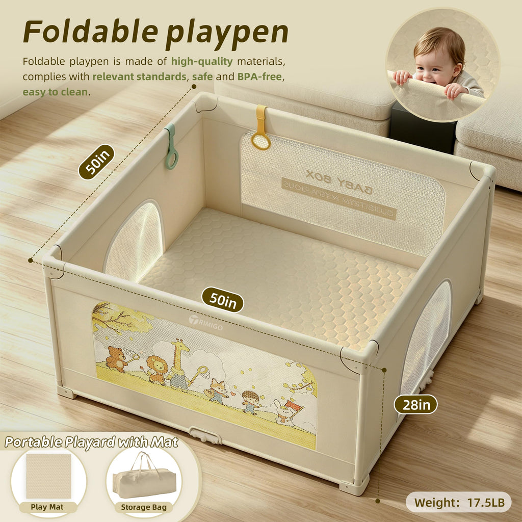 50"x50" Foldable Baby Playpen with Mat X426