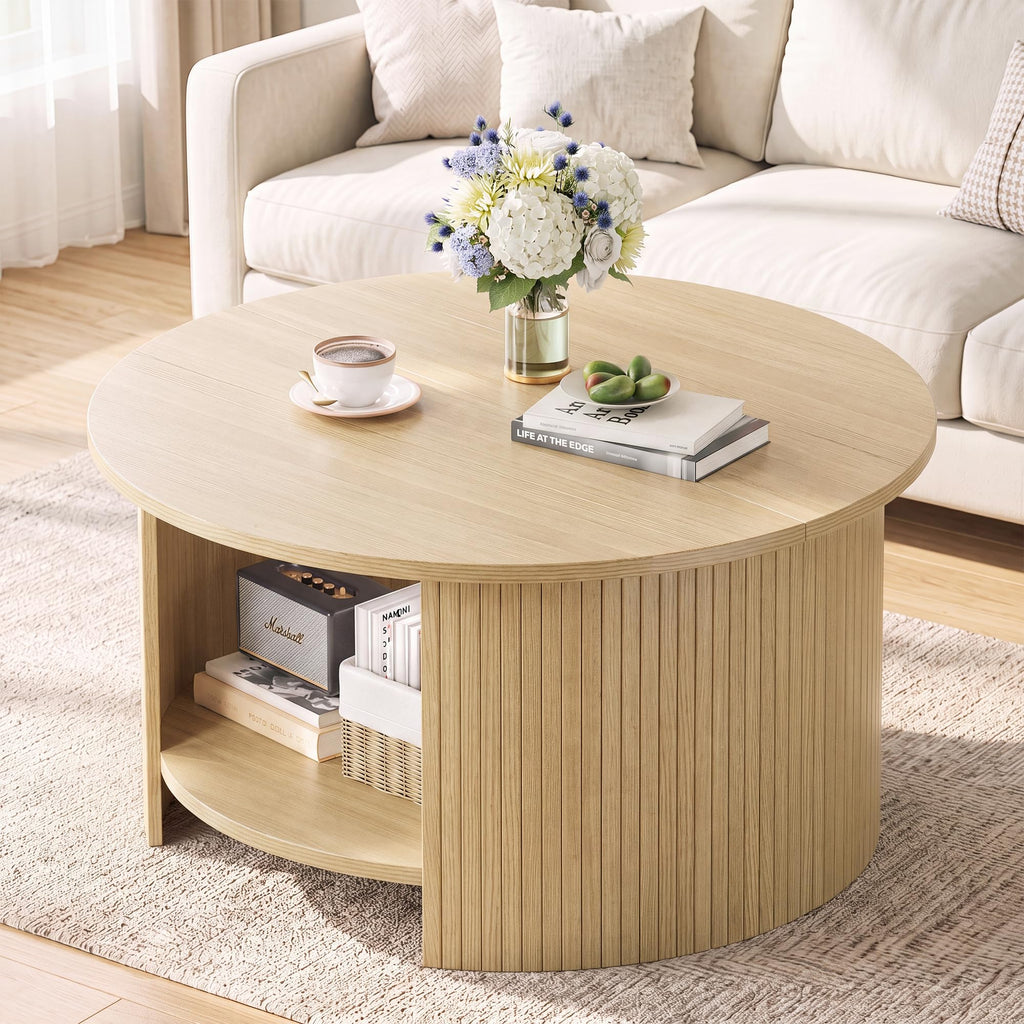 31.5" Round Wood Coffee Table with Storage Z487523