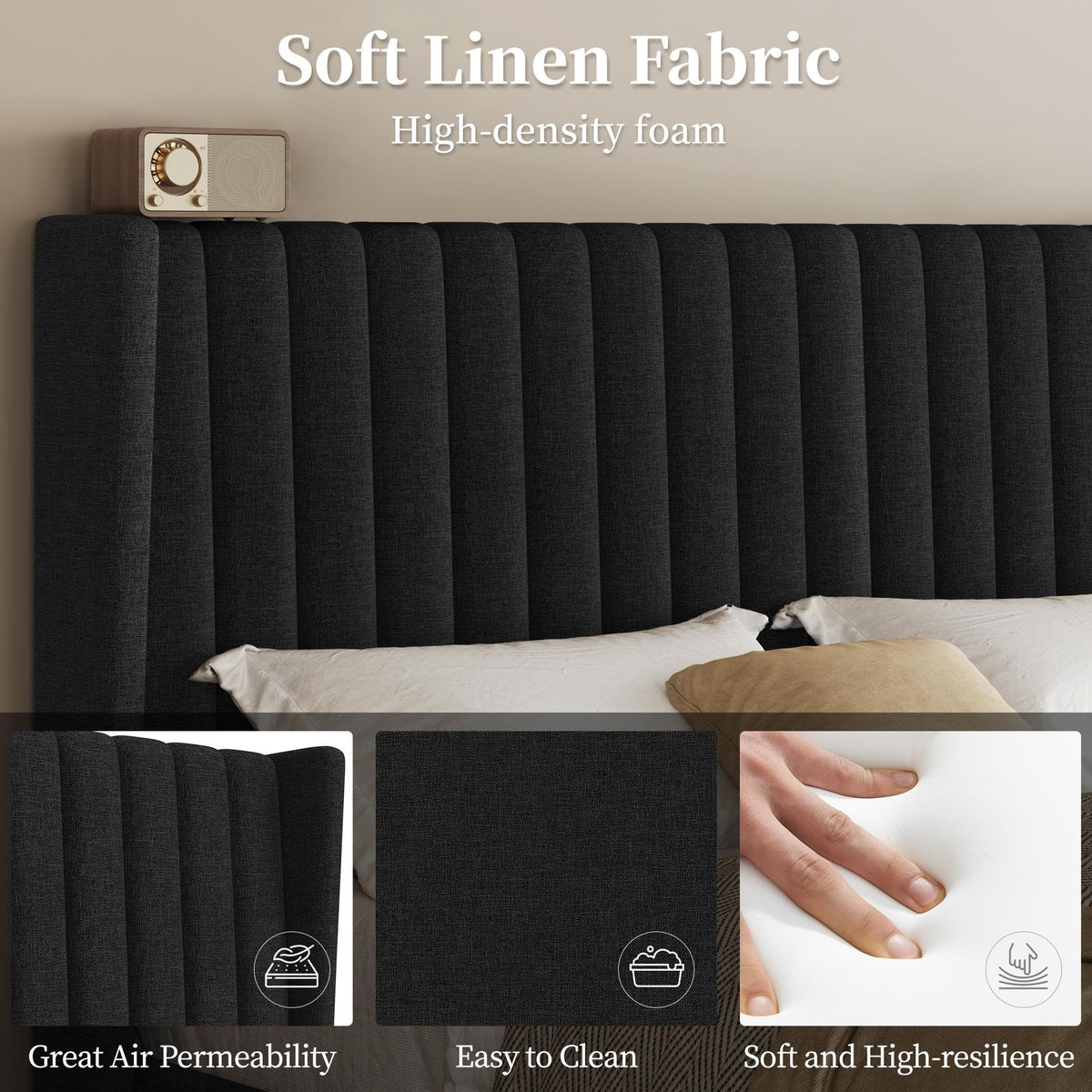 Black Queen Bed Frame with Headboard H56832