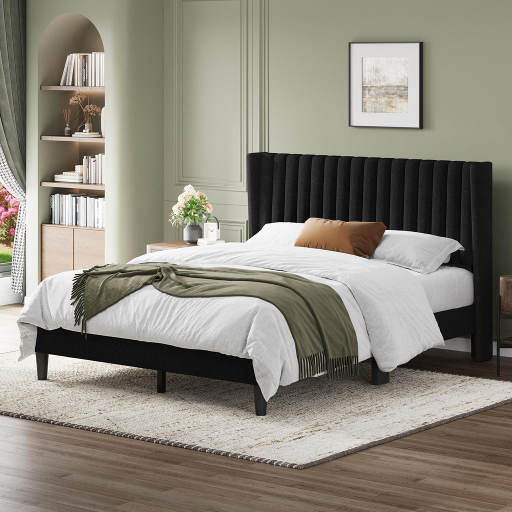 Black Queen Bed Frame with Headboard H56832