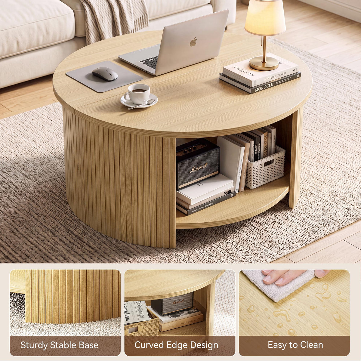 31.5" Round Wood Coffee Table with Storage Z487523