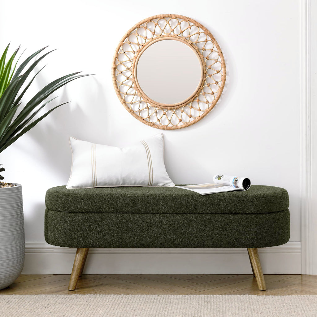 Oval Storage Bench with Rubber Wood Legs B84187